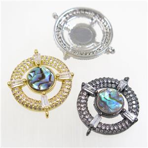 copper donut connector paved zircon with abalone shell, mixed, approx 18mm dia [FDZN6684]