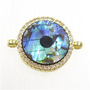 copper circle connector paved zircon with abalone shell, gold plated, approx 15mm dia [FDZN6686]
