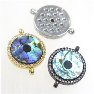 copper circle connector paved zircon with abalone shell, mixed, approx 15mm dia [FDZN6688]