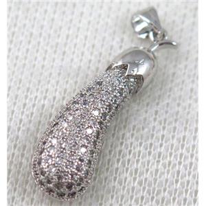 copper pendant pave zircon, platinum plated, approx 8x30mm [FDZN669]