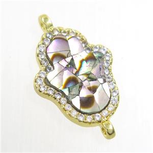 copper hamsahand connector paved zircon with abalone shell, gold plated, approx 13-18mm [FDZN6691]