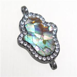 copper hamsahand connector paved zircon with abalone shell, black plated, approx 13-18mm [FDZN6692]