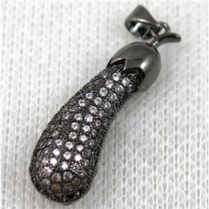 copper pendant pave zircon, black plated, approx 8x30mm [FDZN670]