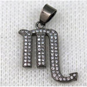 copper pendant pave zircon, black plated, approx 18x20mm [FDZN672]