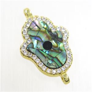 copper hamsahand connector paved zircon with abalone shell, gold plated, approx 13-17mm [FDZN6729]