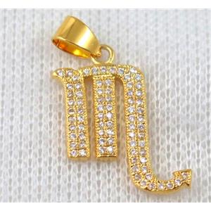 copper pendant pave zircon, gold plated, approx 18x20mm [FDZN673]