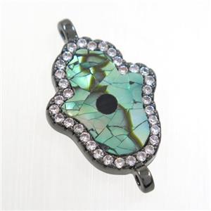 copper hamsahand connector paved zircon with abalone shell, black plated, approx 13-17mm [FDZN6730]