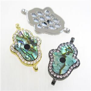 copper hamsahand connector paved zircon with abalone shell, mixed, approx 13-17mm [FDZN6731]