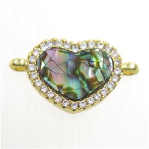 copper heart connector paved zircon with abalone shell, gold plated, approx 10-12mm [FDZN6734]