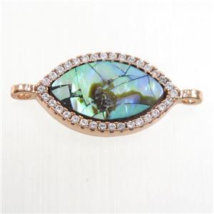 copper eye connector paved zircon with abalone shell, rose gold, approx 10-17mm [FDZN6737]