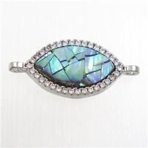 copper eye connector paved zircon with abalone shell, platinum plated, approx 10-17mm [FDZN6738]