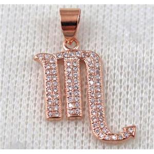copper pendant pave zircon, rose gold plated, approx 18x20mm [FDZN674]