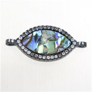 copper eye connector paved zircon with abalone shell, black plated, approx 10-17mm [FDZN6740]