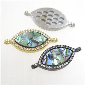 copper eye connector paved zircon with abalone shell, mixed, approx 10-17mm [FDZN6741]
