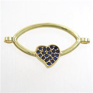 copper oval connector paved zircon with heart, gold plated, approx 10-20mm [FDZN6744]
