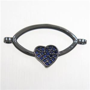 copper oval connector paved zircon with heart, black plated, approx 10-20mm [FDZN6745]