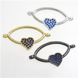 copper oval connector paved zircon with heart, mixed color, approx 10-20mm [FDZN6746]