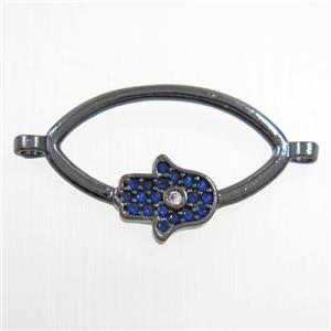 copper oval connector paved zircon with hamsahand, black plated, approx 10-20mm [FDZN6750]