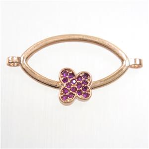 copper oval connector paved zircon with butterfly, rose gold, approx 10-20mm [FDZN6752]