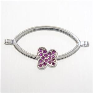 copper oval connector paved zircon with butterfly, platinum plated, approx 10-20mm [FDZN6753]