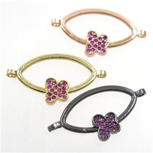 copper oval connector paved zircon with butterfly, mixed, approx 10-20mm [FDZN6756]