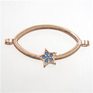 copper oval connector paved zircon with star, rose gold, approx 10-20mm [FDZN6757]