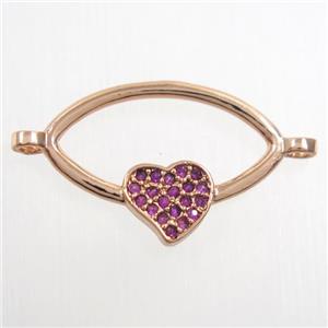 copper oval connector paved zircon with heart, rose gold, approx 10-20mm [FDZN6761]