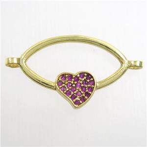 copper oval connector paved zircon with heart, gold plated, approx 10-20mm [FDZN6763]