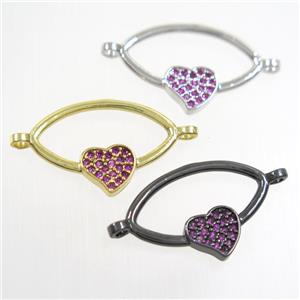 copper oval connector paved zircon with heart, mixed, approx 10-20mm [FDZN6765]