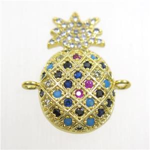 copper pineapple connector paved zircon, gold plated, approx 13-22mm [FDZN6771]