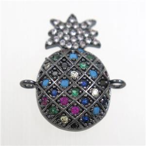 copper pineapple connector paved zircon, black plated, approx 13-22mm [FDZN6772]