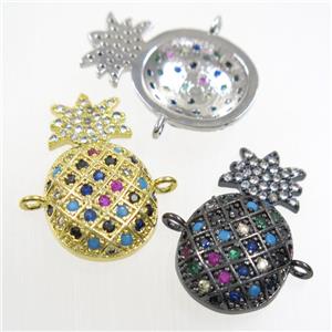 copper pineapple connector paved zircon, platinum plated, approx 13-22mm [FDZN6773]