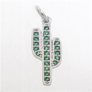 copper cactus pendant paved green zircon, platinum plated, approx 7-15mm [FDZN6774]