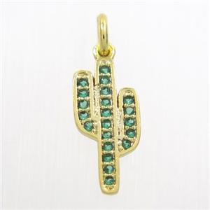 copper cactus pendant paved green zircon, gold plated, approx 7-15mm [FDZN6775]