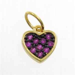 copper heart pendant paved zircon, gold plated, approx 7mm [FDZN6779]