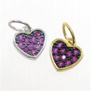 copper heart pendant paved zircon, mixed, approx 7mm [FDZN6780]