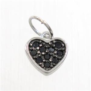 copper heart pendant paved zircon, platinum plated, approx 7mm [FDZN6781]