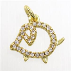 copper pig pendant paved zircon, gold plated, approx 10-17mm [FDZN6786]