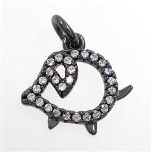copper pig pendant paved zircon, black plated, approx 10-17mm [FDZN6787]