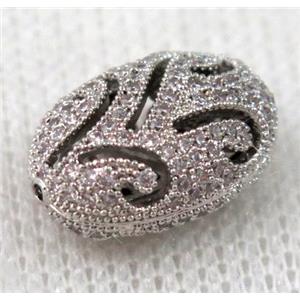 copper spacer bead pave zircon, platinum plated, approx 8x12mm [FDZN679-S]