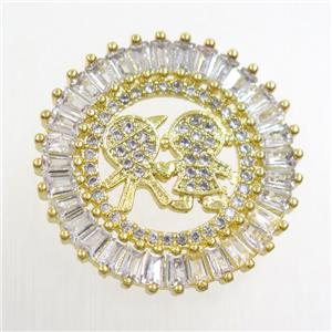 copper pendant paved zircon, circle, gold plated, approx 25mm dia [FDZN6795]