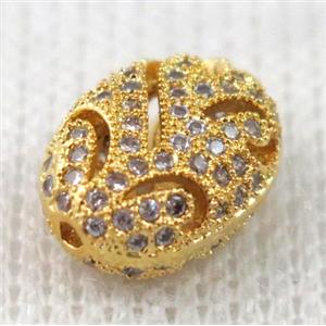 copper spacer bead pave zircon, gold plated, approx 8x12mm [FDZN680-S]