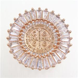 copper circle pendant paved zircon, rose gold, approx 28mm dia [FDZN6801]