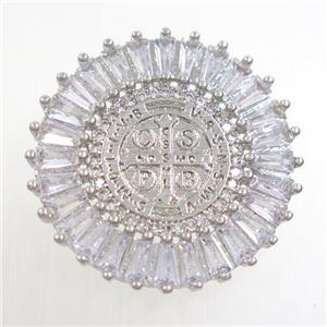 copper circle pendant paved zircon, platinum plated, approx 28mm dia [FDZN6802]