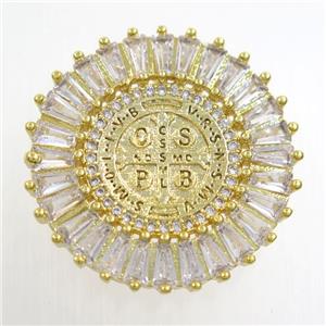copper circle pendant paved zircon, gold plated, approx 28mm dia [FDZN6803]