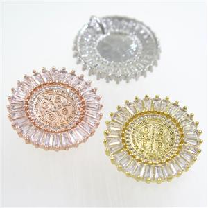 copper circle pendant paved zircon, mixed, approx 28mm dia [FDZN6804]