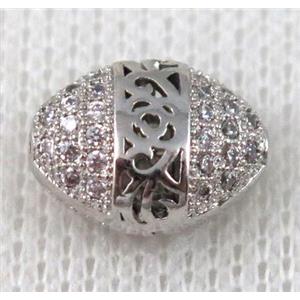 copper spacer bead pave zircon, platinum plated, approx 10x14mm [FDZN682]