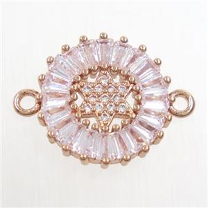copper circle connector paved zircon, rose gold, approx 15mm dia [FDZN6823]