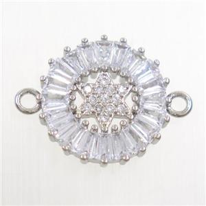 copper circle connector paved zircon, platinum plated, approx 15mm dia [FDZN6824]