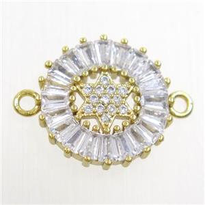 copper circle connector paved zircon, gold plated, approx 15mm dia [FDZN6825]
